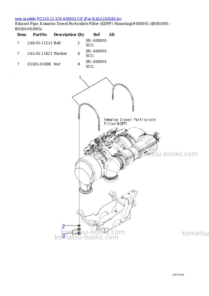 Komatsu PC210-11 S/N 600001-UP (For KAL) Parts catalog cover Page 10 Komatsu PC210-11 S/N 600001-UP (For KAL) Parts catalog cover Page 10