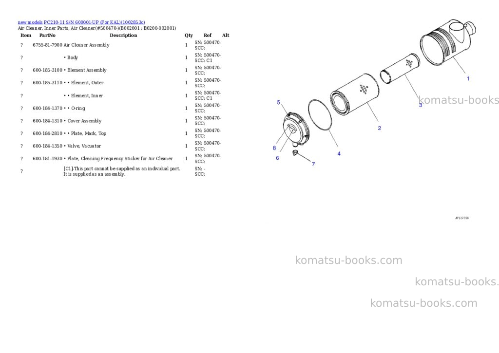 Komatsu PC210-11 S/N 600001-UP (For KAL) Parts catalog cover Page 2 Komatsu PC210-11 S/N 600001-UP (For KAL) Parts catalog cover Page 2