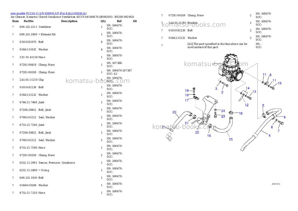 Komatsu PC210-11 S/N 600001-UP (For KAL) Parts catalog cover Page 4 Komatsu PC210-11 S/N 600001-UP (For KAL) Parts catalog cover Page 4