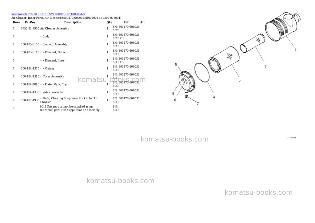 Komatsu PC210LC-11E0 S/N 600001-UP Parts catalog cover Page 2 Komatsu PC210LC-11E0 S/N 600001-UP Parts catalog cover Page 2