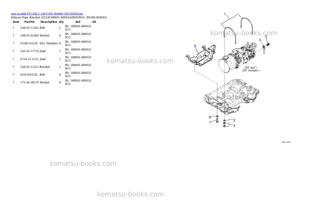 Komatsu PC210LC-11E0 S/N 600001-UP Parts catalog cover Page 8 Komatsu PC210LC-11E0 S/N 600001-UP Parts catalog cover Page 8