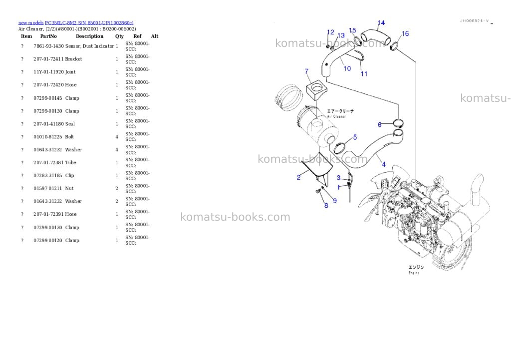 Komatsu PC350LC-8M2 S/N 85001-UP Parts catalog cover Page 2 Komatsu PC350LC-8M2 S/N 85001-UP Parts catalog cover Page 2