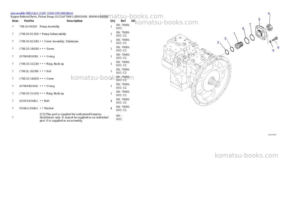 Komatsu HB215LC-3 S/N 71001-UP Parts catalog cover Page 8