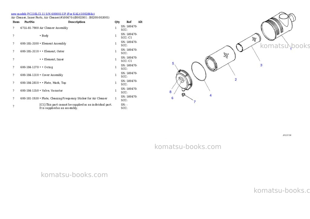 Komatsu PC210LCI-11 S/N 600001-UP (For KAL) Parts catalog cover Page 2