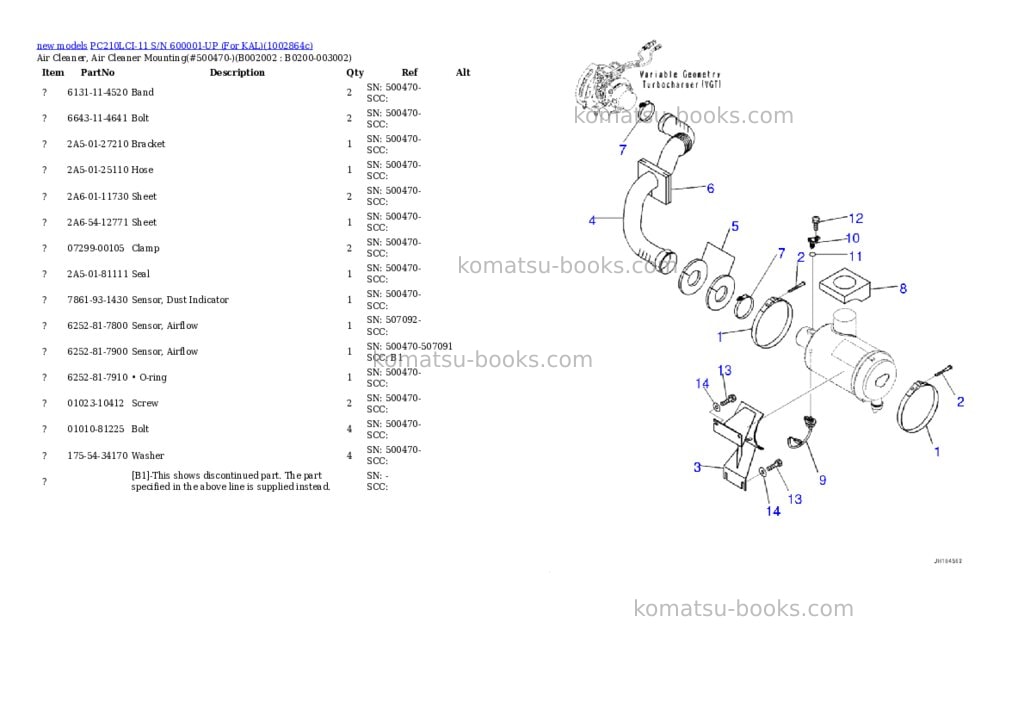 Komatsu PC210LCI-11 S/N 600001-UP (For KAL) Parts catalog cover Page 3