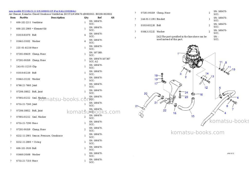 Komatsu PC210LCI-11 S/N 600001-UP (For KAL) Parts catalog cover Page 4