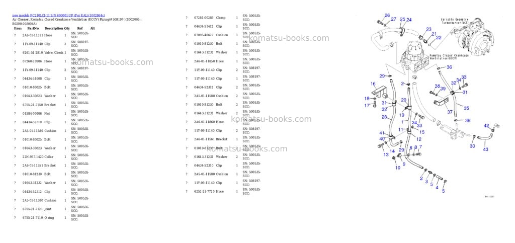 Komatsu PC210LCI-11 S/N 600001-UP (For KAL) Parts catalog cover Page 6