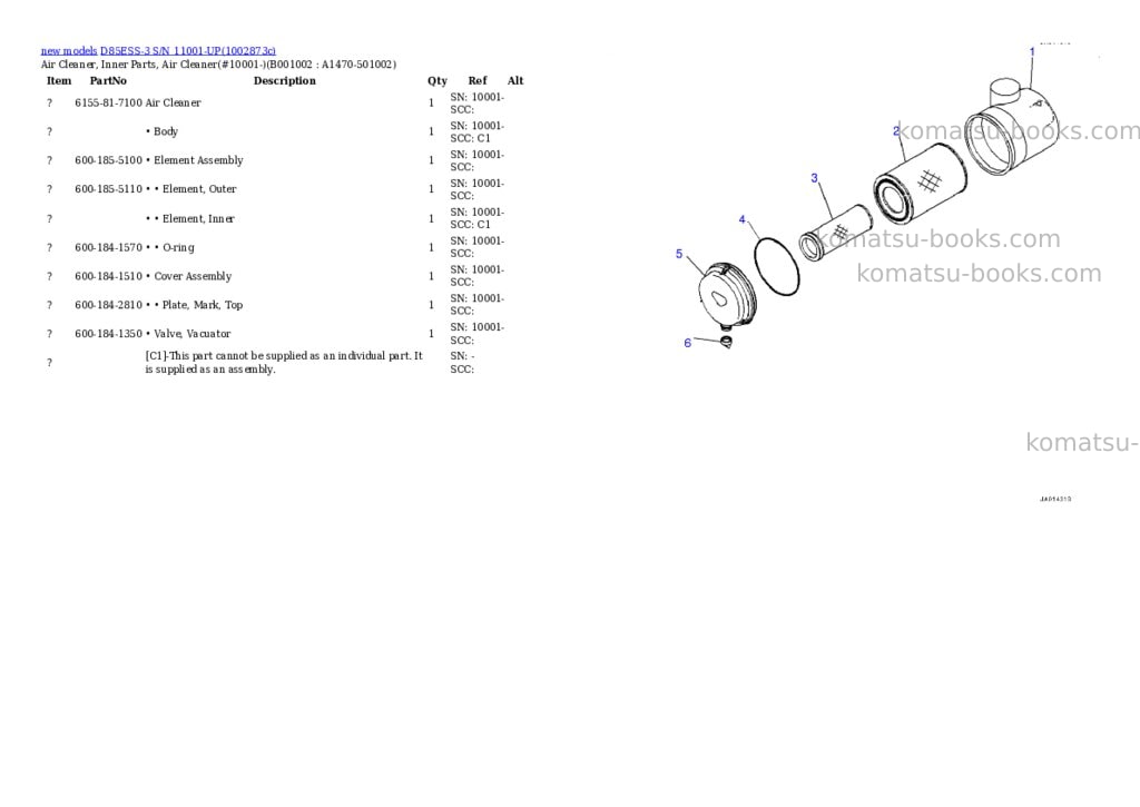 Komatsu D85ESS-3 S/N 11001-UP Parts catalog cover Page 2
