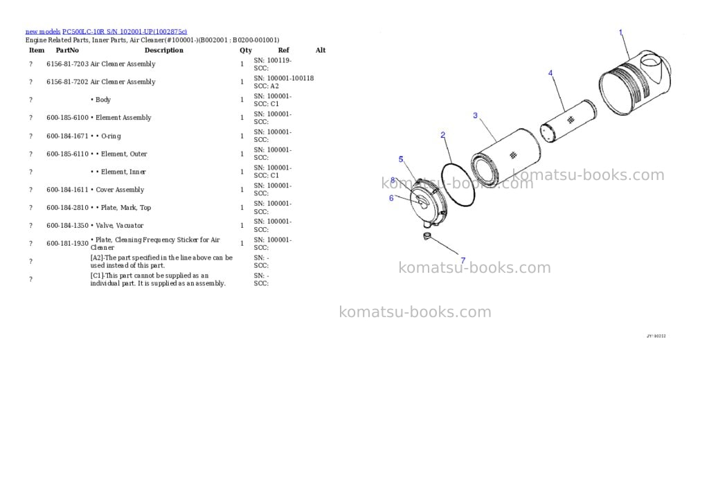 Komatsu PC500LC-10R S/N 102001-UP Parts catalog cover Page 2 Komatsu PC500LC-10R S/N 102001-UP Parts catalog cover Page 2