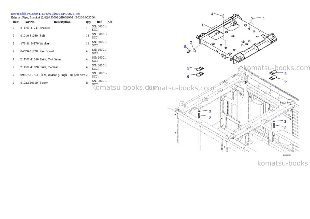 Komatsu PC2000-11E0 S/N 31001-UP Parts catalog cover Page 8 Komatsu PC2000-11E0 S/N 31001-UP Parts catalog cover Page 8