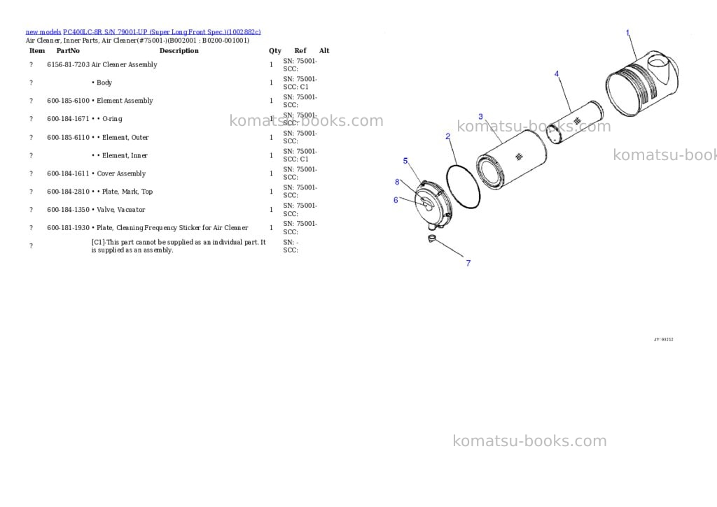 Komatsu PC400LC-8R S/N 79001-UP (Super Long Front Spec.) Parts catalog cover Page 2 Komatsu PC400LC-8R S/N 79001-UP (Super Long Front Spec.) Parts catalog cover Page 2