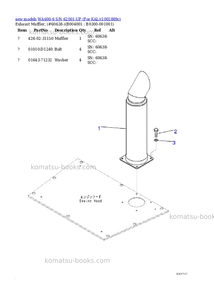 Komatsu WA600-6 S/N 62001-UP (For KAL) Parts catalog cover Page 10
