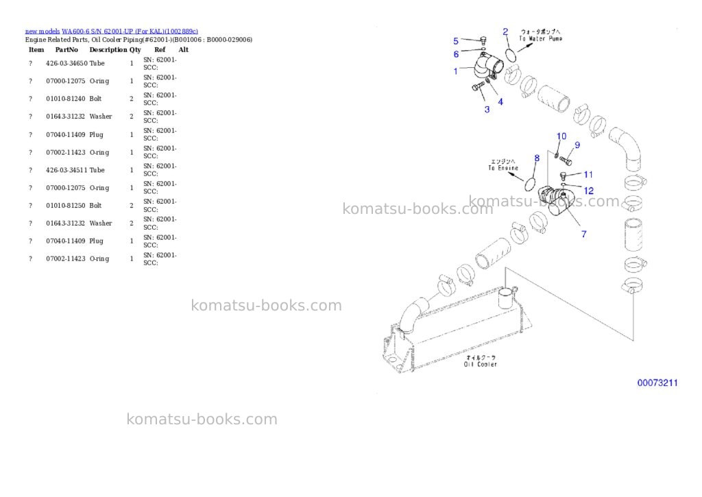 Komatsu WA600-6 S/N 62001-UP (For KAL) Parts catalog cover Page 6