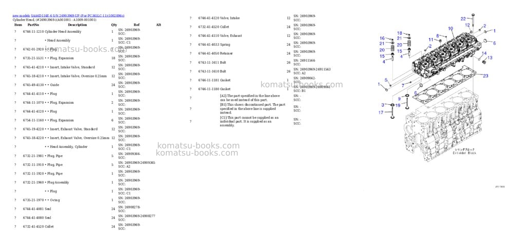 Komatsu SAA6D114E-6 S/N 26903969-UP (For PC365LC-11) Parts catalog cover