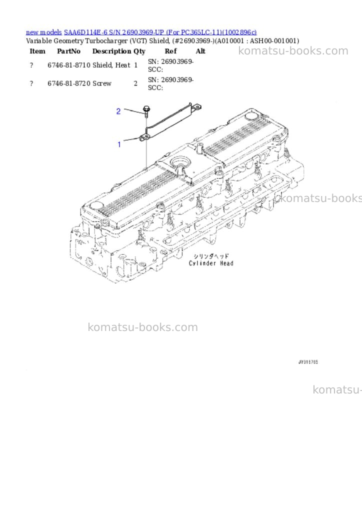 Komatsu SAA6D114E-6 S/N 26903969-UP (For PC365LC-11) Parts catalog cover Page 10