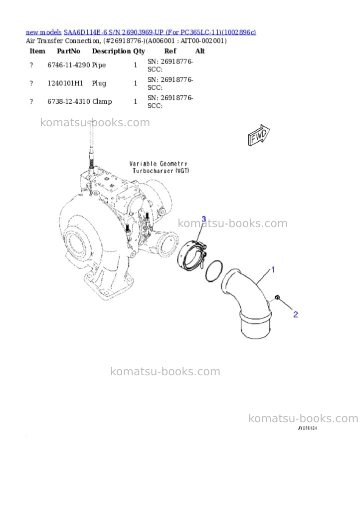 Komatsu SAA6D114E-6 S/N 26903969-UP (For PC365LC-11) Parts catalog cover Page 6