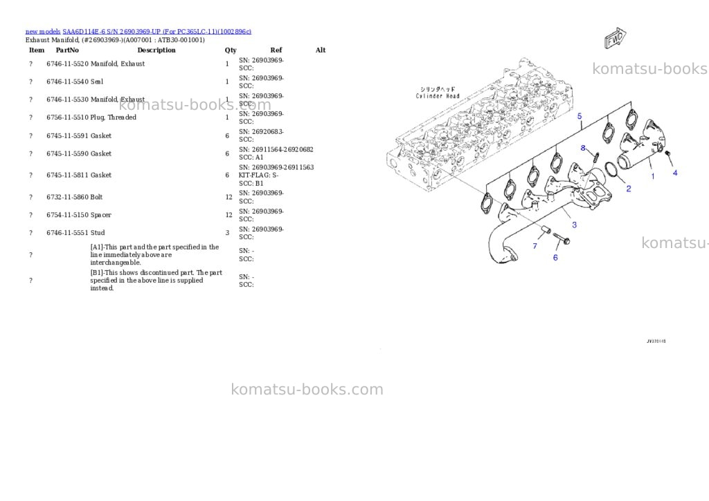 Komatsu SAA6D114E-6 S/N 26903969-UP (For PC365LC-11) Parts catalog cover Page 7
