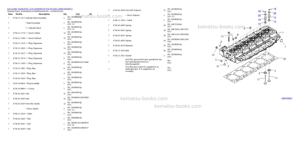 Komatsu SAA6D107E-1 S/N 26598590-UP (For PC220LC-8M0) Parts catalog cover