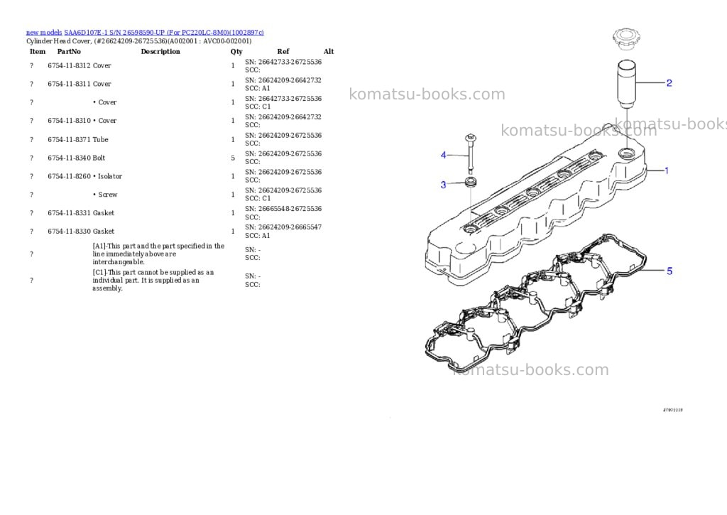Komatsu SAA6D107E-1 S/N 26598590-UP (For PC220LC-8M0) Parts catalog cover Page 3
