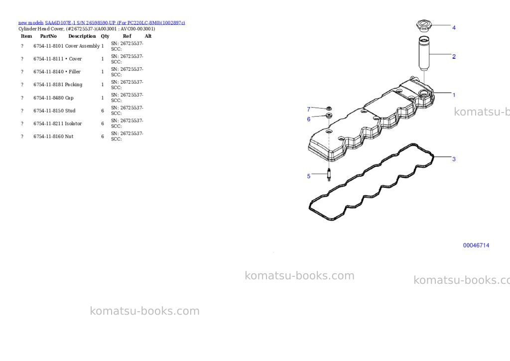Komatsu SAA6D107E-1 S/N 26598590-UP (For PC220LC-8M0) Parts catalog cover Page 4