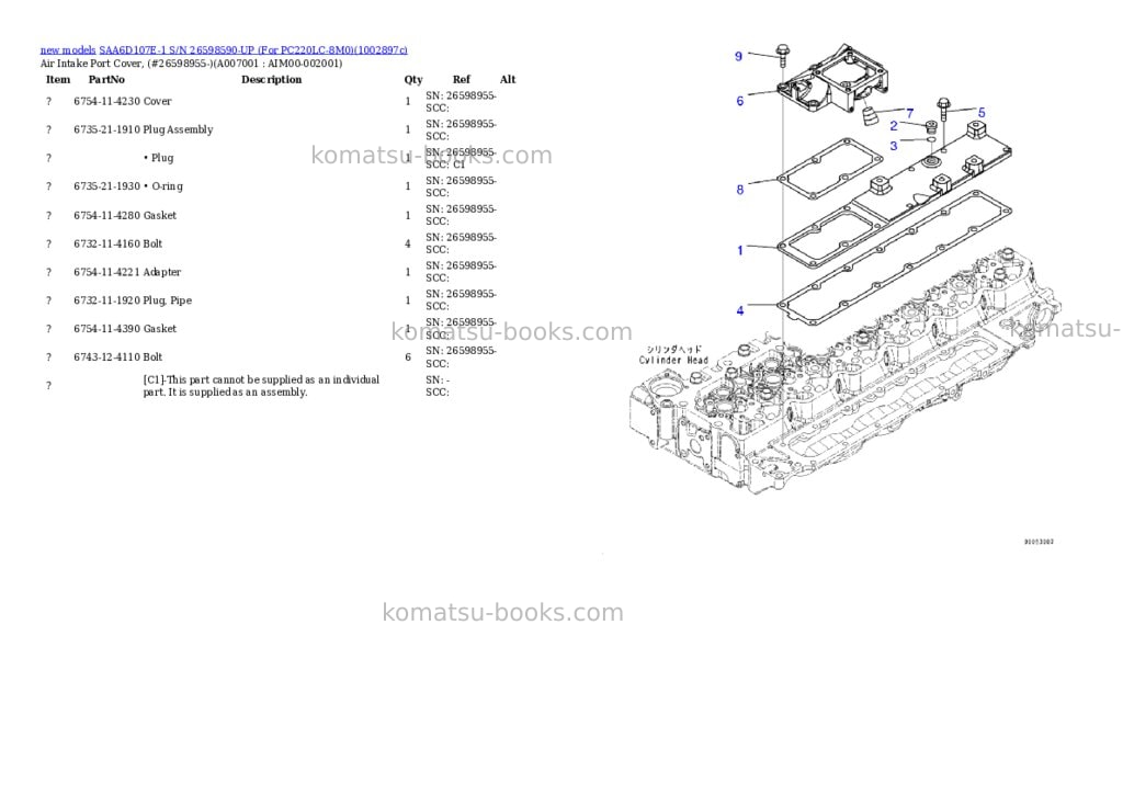 Komatsu SAA6D107E-1 S/N 26598590-UP (For PC220LC-8M0) Parts catalog cover Page 8