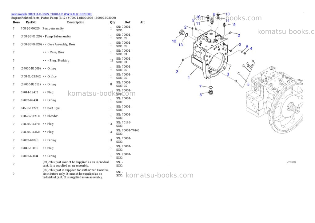 Komatsu HB215LC-3 S/N 71001-UP (For KAL) Parts catalog cover Page 9