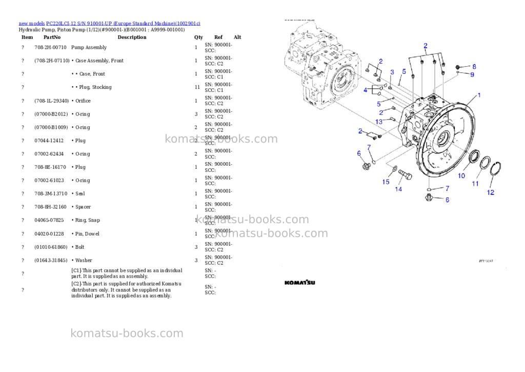 Komatsu PC220LCI-12 S/N 910001-UP (Europe Standard Machine) Parts catalog cover Komatsu PC220LCI-12 S/N 910001-UP (Europe Standard Machine) Parts catalog cover