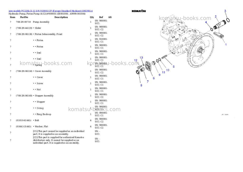 Komatsu PC220LCI-12 S/N 910001-UP (Europe Standard Machine) Parts catalog cover Page 4 Komatsu PC220LCI-12 S/N 910001-UP (Europe Standard Machine) Parts catalog cover Page 4