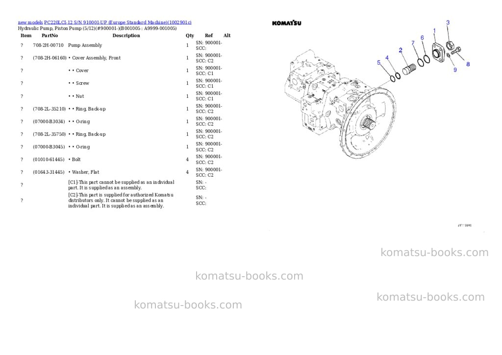Komatsu PC220LCI-12 S/N 910001-UP (Europe Standard Machine) Parts catalog cover Page 5 Komatsu PC220LCI-12 S/N 910001-UP (Europe Standard Machine) Parts catalog cover Page 5