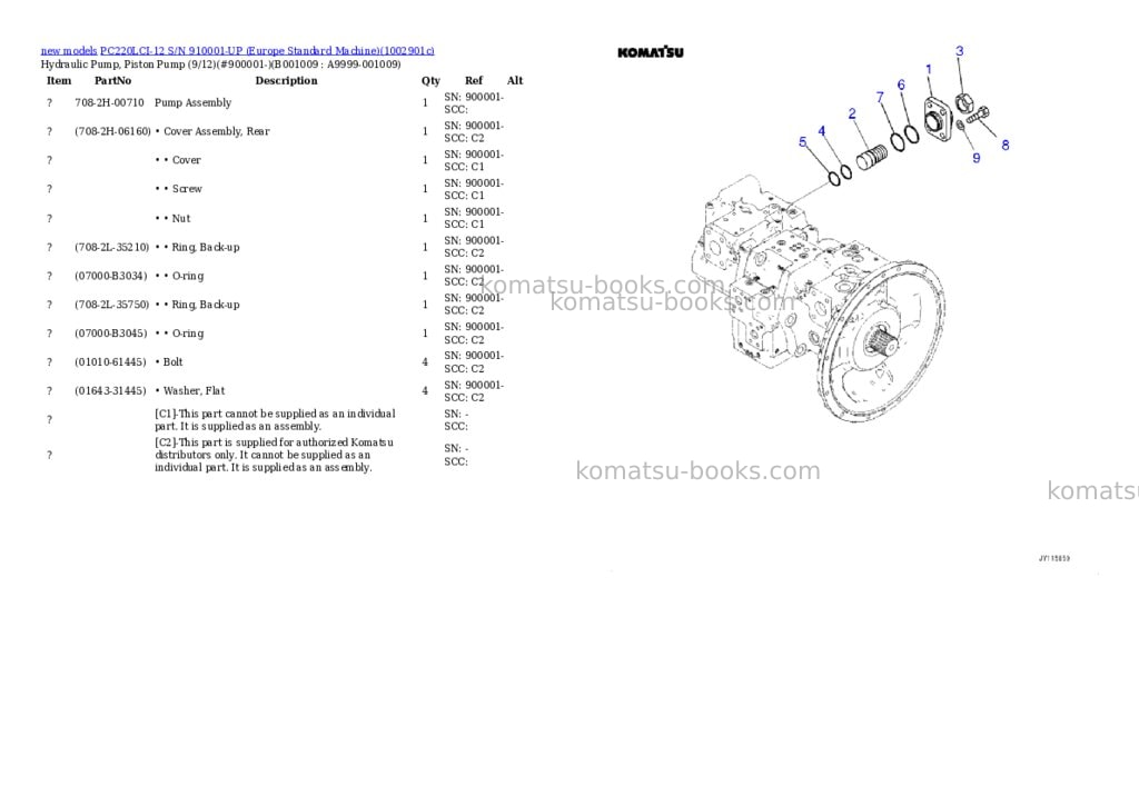 Komatsu PC220LCI-12 S/N 910001-UP (Europe Standard Machine) Parts catalog cover Page 9 Komatsu PC220LCI-12 S/N 910001-UP (Europe Standard Machine) Parts catalog cover Page 9