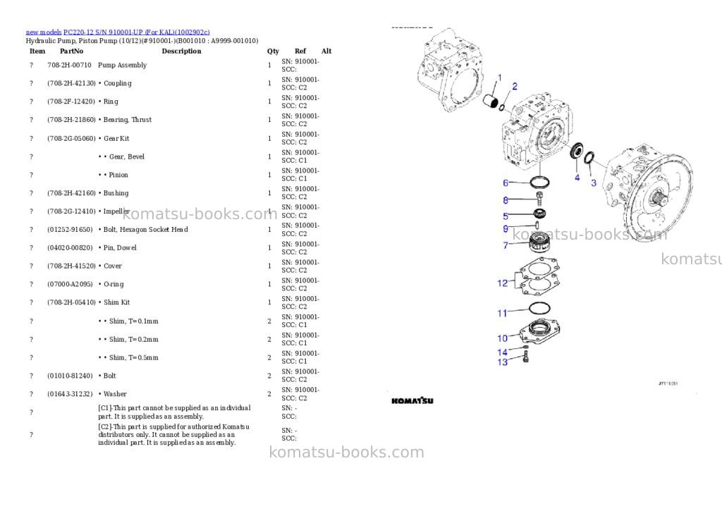 Komatsu PC220-12 S/N 910001-UP (For KAL) Parts catalog cover Page 10 Komatsu PC220-12 S/N 910001-UP (For KAL) Parts catalog cover Page 10