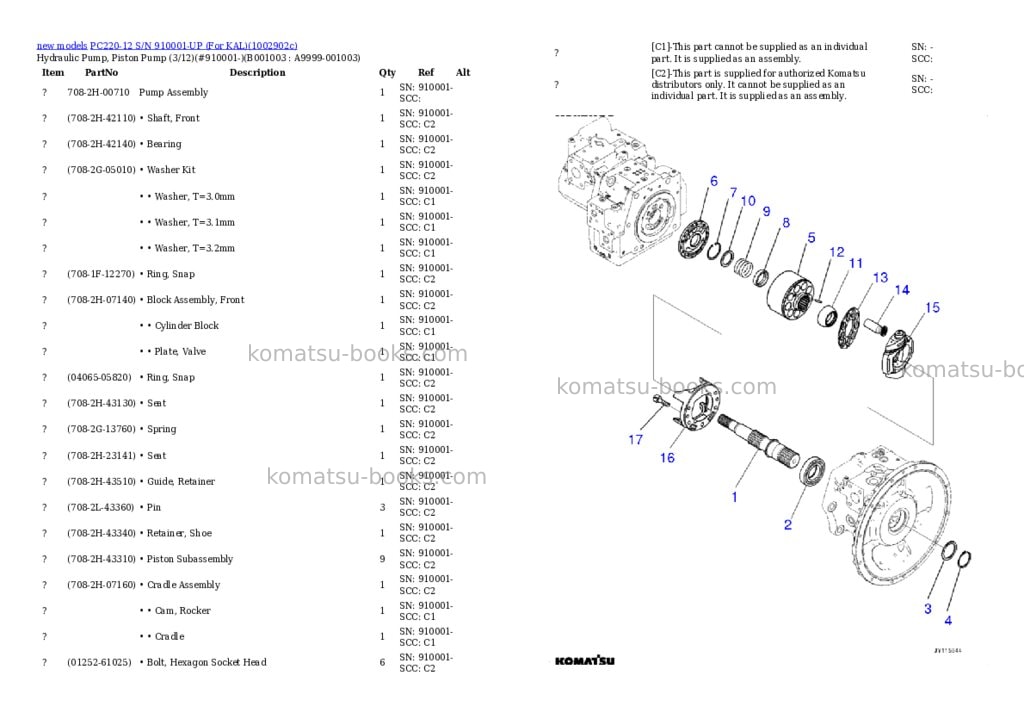 Komatsu PC220-12 S/N 910001-UP (For KAL) Parts catalog cover Page 3 Komatsu PC220-12 S/N 910001-UP (For KAL) Parts catalog cover Page 3