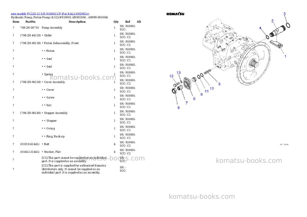 Komatsu PC220-12 S/N 910001-UP (For KAL) Parts catalog cover Page 4 Komatsu PC220-12 S/N 910001-UP (For KAL) Parts catalog cover Page 4