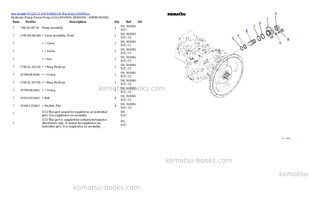 Komatsu PC220-12 S/N 910001-UP (For KAL) Parts catalog cover Page 5 Komatsu PC220-12 S/N 910001-UP (For KAL) Parts catalog cover Page 5