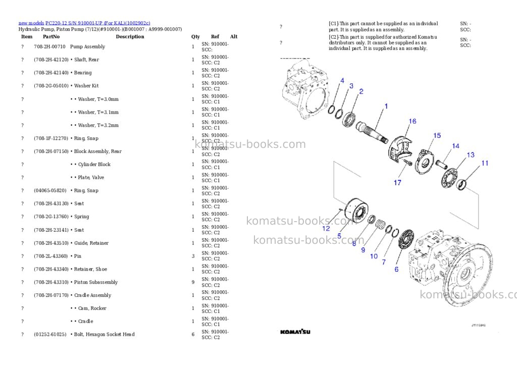 Komatsu PC220-12 S/N 910001-UP (For KAL) Parts catalog cover Page 7 Komatsu PC220-12 S/N 910001-UP (For KAL) Parts catalog cover Page 7