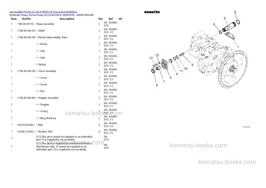 Komatsu PC220-12 S/N 910001-UP (For KAL) Parts catalog cover Page 8 Komatsu PC220-12 S/N 910001-UP (For KAL) Parts catalog cover Page 8
