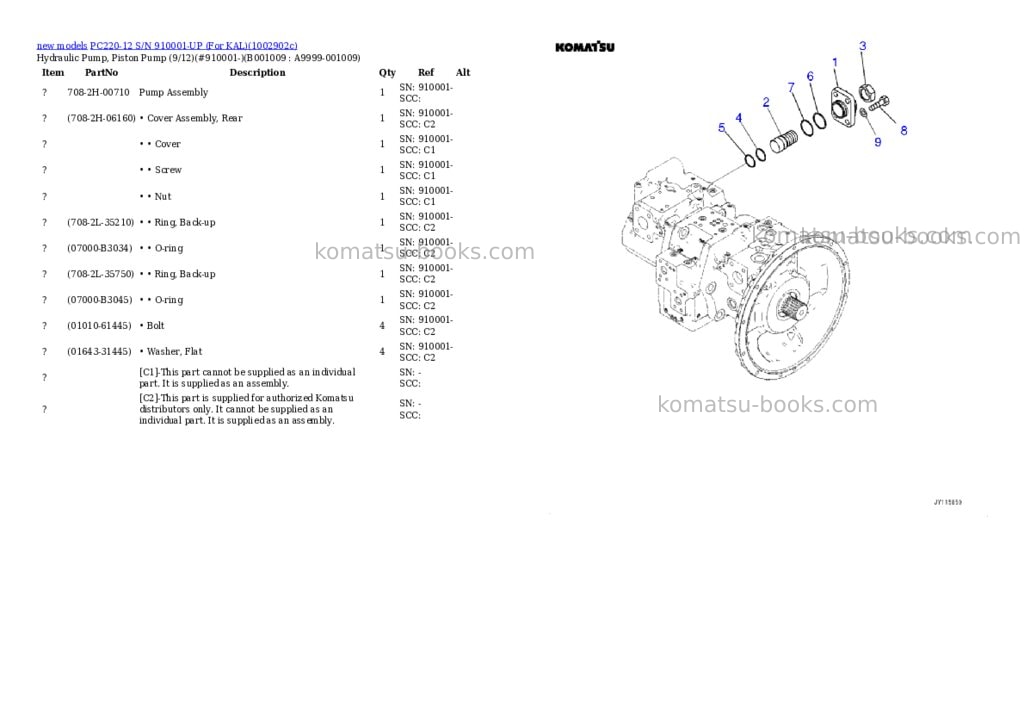 Komatsu PC220-12 S/N 910001-UP (For KAL) Parts catalog cover Page 9 Komatsu PC220-12 S/N 910001-UP (For KAL) Parts catalog cover Page 9