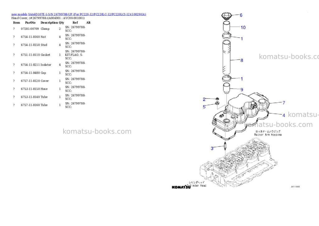 Komatsu SAA4D107E-5 S/N 26799788-UP (For PC220-12/PC220LC-12/PC220LCI-12) Parts catalog cover Page 4 Komatsu SAA4D107E-5 S/N 26799788-UP (For PC220-12/PC220LC-12/PC220LCI-12) Parts catalog cover Page 4