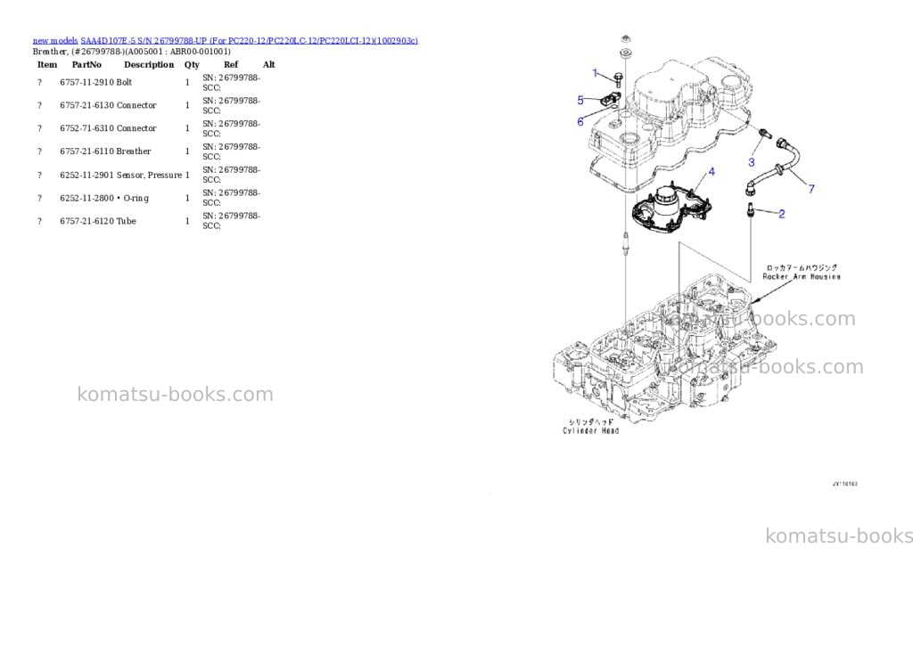 Komatsu SAA4D107E-5 S/N 26799788-UP (For PC220-12/PC220LC-12/PC220LCI-12) Parts catalog cover Page 5 Komatsu SAA4D107E-5 S/N 26799788-UP (For PC220-12/PC220LC-12/PC220LCI-12) Parts catalog cover Page 5