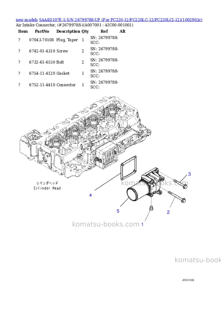 Komatsu SAA4D107E-5 S/N 26799788-UP (For PC220-12/PC220LC-12/PC220LCI-12) Parts catalog cover Page 7 Komatsu SAA4D107E-5 S/N 26799788-UP (For PC220-12/PC220LC-12/PC220LCI-12) Parts catalog cover Page 7
