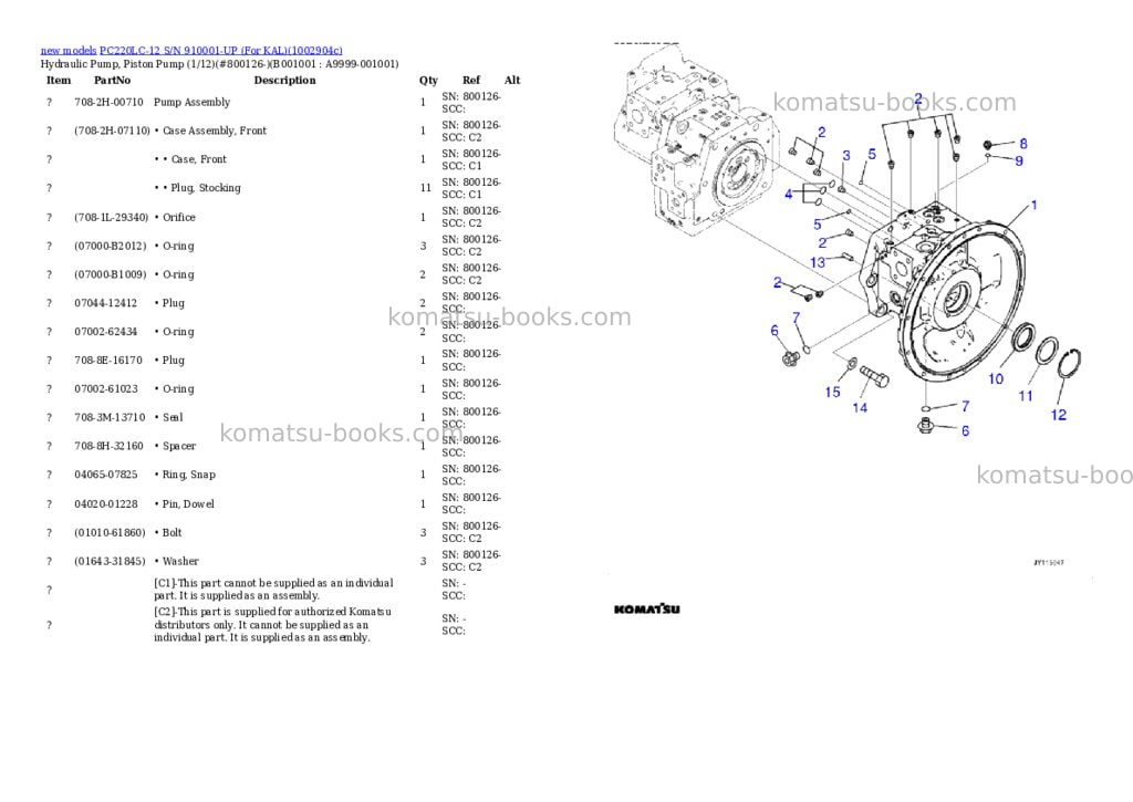 Komatsu PC220LC-12 S/N 910001-UP (For KAL) Parts catalog cover Komatsu PC220LC-12 S/N 910001-UP (For KAL) Parts catalog cover