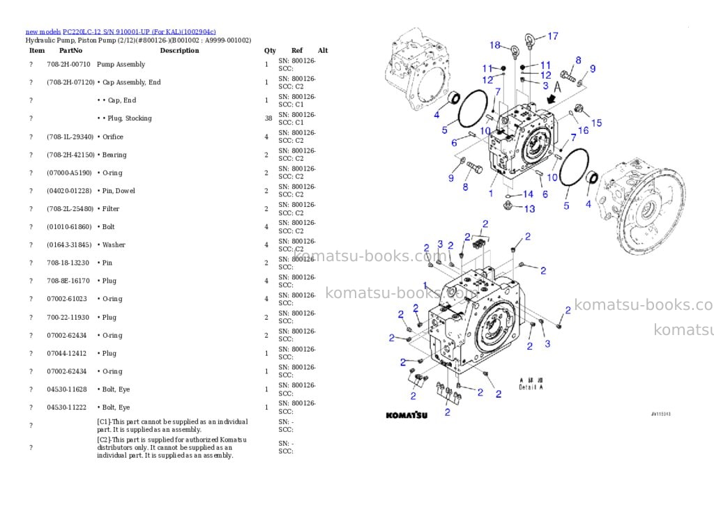 Komatsu PC220LC-12 S/N 910001-UP (For KAL) Parts catalog cover Page 2 Komatsu PC220LC-12 S/N 910001-UP (For KAL) Parts catalog cover Page 2