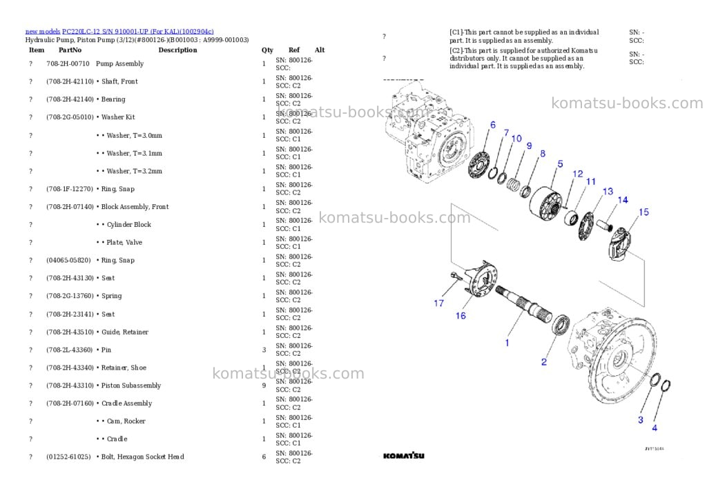 Komatsu PC220LC-12 S/N 910001-UP (For KAL) Parts catalog cover Page 3 Komatsu PC220LC-12 S/N 910001-UP (For KAL) Parts catalog cover Page 3