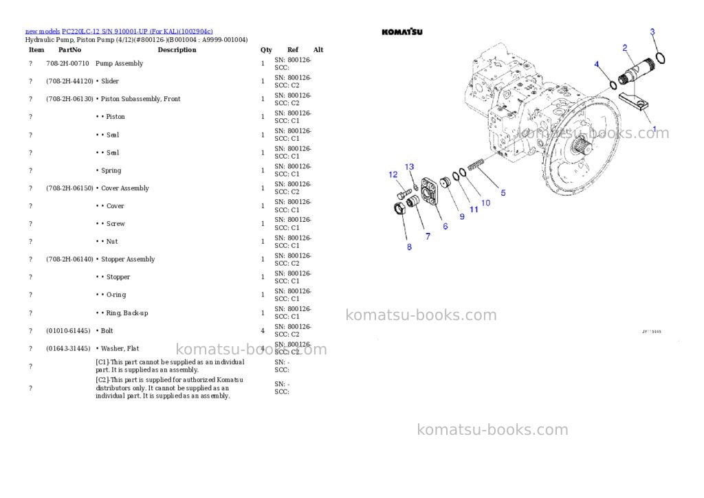Komatsu PC220LC-12 S/N 910001-UP (For KAL) Parts catalog cover Page 4 Komatsu PC220LC-12 S/N 910001-UP (For KAL) Parts catalog cover Page 4