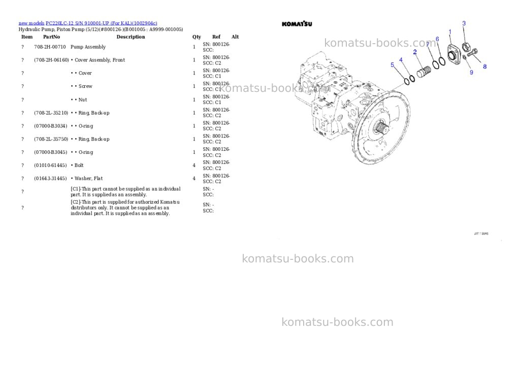 Komatsu PC220LC-12 S/N 910001-UP (For KAL) Parts catalog cover Page 5 Komatsu PC220LC-12 S/N 910001-UP (For KAL) Parts catalog cover Page 5