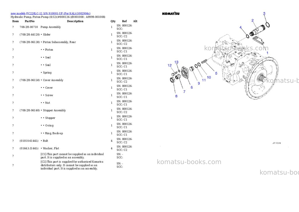 Komatsu PC220LC-12 S/N 910001-UP (For KAL) Parts catalog cover Page 8 Komatsu PC220LC-12 S/N 910001-UP (For KAL) Parts catalog cover Page 8