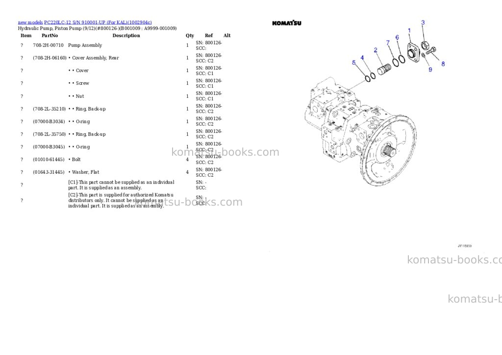 Komatsu PC220LC-12 S/N 910001-UP (For KAL) Parts catalog cover Page 9 Komatsu PC220LC-12 S/N 910001-UP (For KAL) Parts catalog cover Page 9