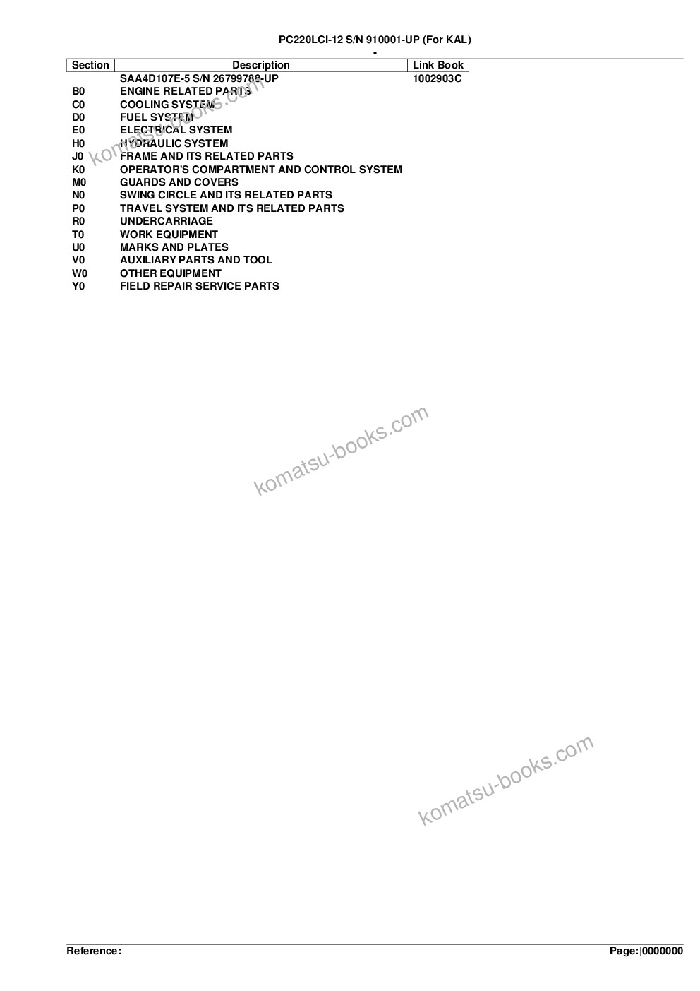 Komatsu PC220LCI-12 S/N 910001-UP (For KAL) Parts catalog cover