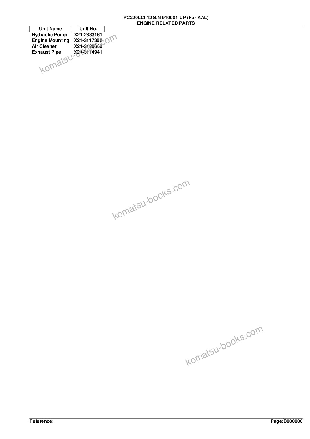 Komatsu PC220LCI-12 S/N 910001-UP (For KAL) Parts catalog cover Page 2