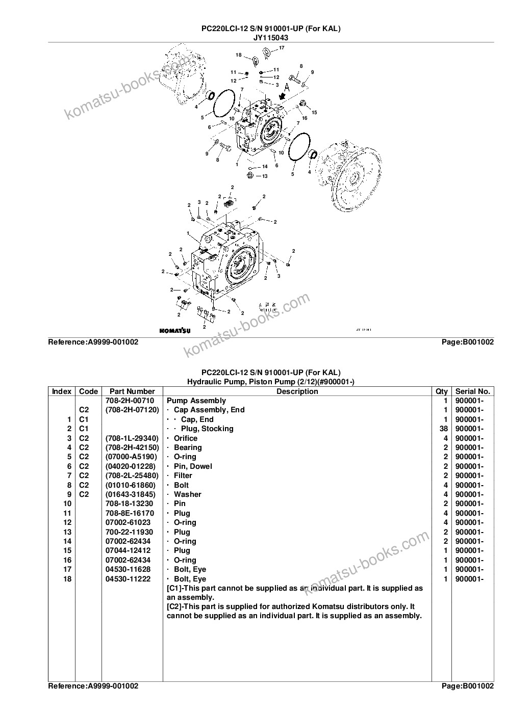 Komatsu PC220LCI-12 S/N 910001-UP (For KAL) Parts catalog cover Page 5